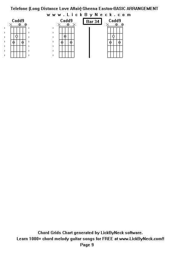 Chord Grids Chart of chord melody fingerstyle guitar song-Telefone (Long Distance Love Affair)-Sheena Easton-BASIC ARRANGEMENT,generated by LickByNeck software.